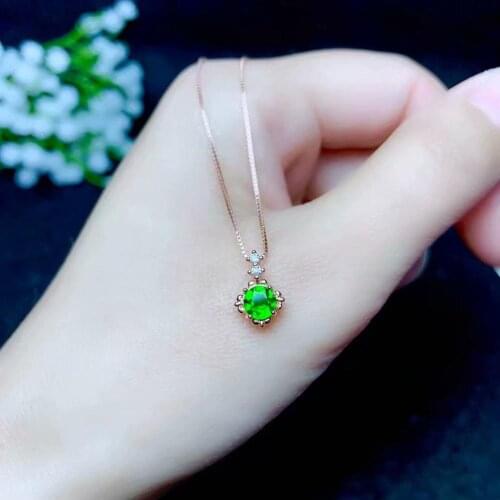 Simple and dedicate clear green diopside gemstone pendant for necklace for women natural gem real 925 silver rose gold plated