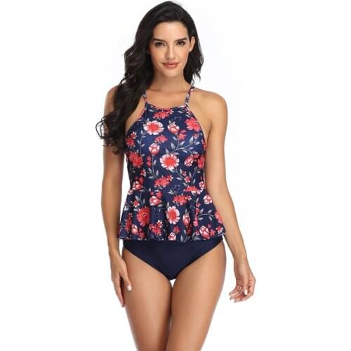 Womens Sexy Two Pieces Bikini Set Strap Adjustable Print Short Tank Tops With Padded And Elastic Panties Swimsuit