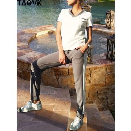 TAOVK Women Tracksuit Short Sleeve Hoodies T Shirt +Elastic Waist Pants Sets Summer Wear Casual Sportting Suits