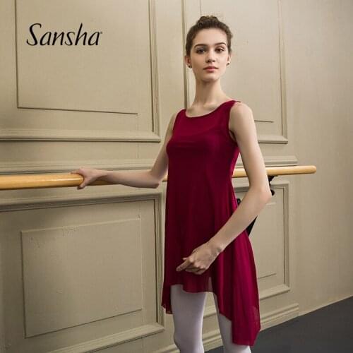 Sansha Womens Sleeveless Dance Dress Ballet Sheer Short Smock Blouse Adult Gymnastics Stretch Asymetric Skirt Dancewear L1722P