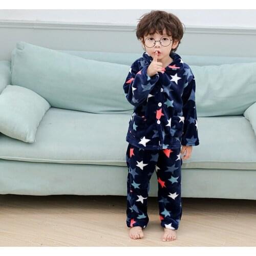Winter Flannel Kids Pajamas Sets Child Warm Sleepwear Cartoon CARTOON Print Baby Girls Boys Nightwear Children Pajamas 1-5 Years