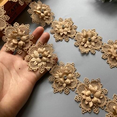 1 yard Gold Pearl Beaded Embroidered Flower Lace Trim Floral Applique Patches Fabric Sewing Craft Vintage Wedding Dress New