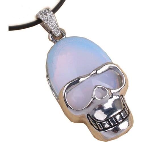 100-Unique 1 Pcs Punk Style Silver Plated Skull Head Shape Opalite Opal Pendant For Party Gift