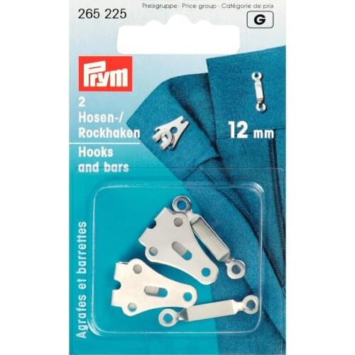 265225 Germany PRYM Hooks and bars for trousers and skirts, 12mm, silver-coloured