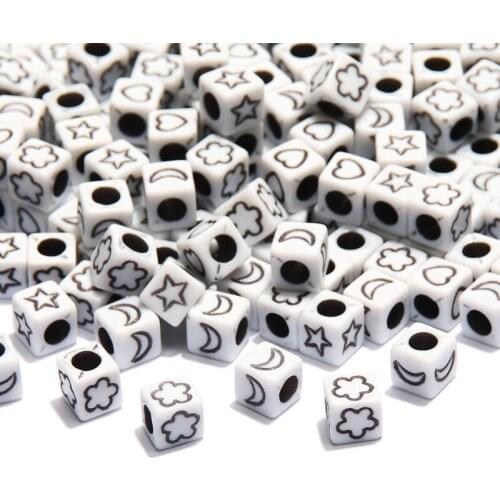 6mm White Acrylic Beads Mixed Random Star Moon Heart Flower Spacer Beads Necklace Bracelet Earrings Jewelry Making