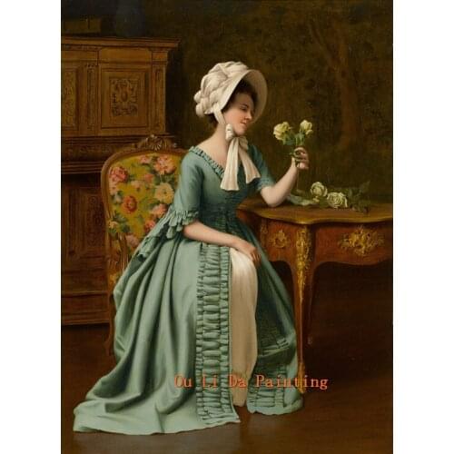 Free shipping court figure oil painting on canvas classical woman flower canvas prints painting home wall art decoration picture