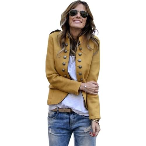 Blazer Women jackets Long Sleeve Double-breasted Self-cultivation Small Suit Short Yellow Coat Pattern Hot Style Femme Mujer