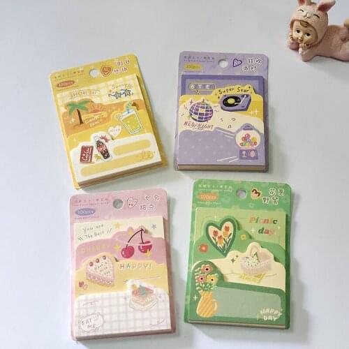 100 Sheets Cute Dessert Picnic Memo Pad Scrapbook Material Decoration Diary Album Message Notes Paper Notepad Stationery