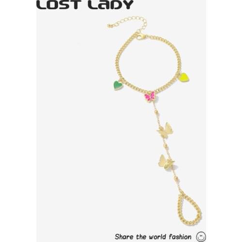 Lost Lady Fashion Butterfly Pendants Tennis Bracelet for Women Girls Gold Color Bohemian Woman Bracelets Link Chain Jewelry Gift