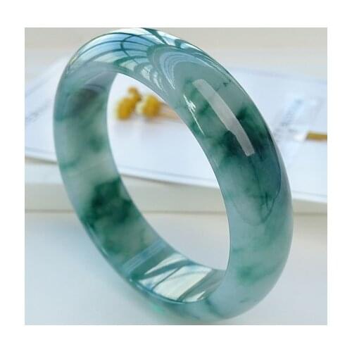 Zheru Jewelry Natural Burmese Jade 54-64mm Two-tone Blue Flower Bracelet Elegant Princess Jewelry Best Gift