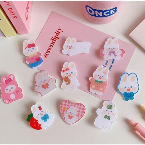 5pcs Cute Acrylic Bear Rabbit Brooch Decoration Cartoon Pin Badge Clip Gift School Office Kawaii Stationery