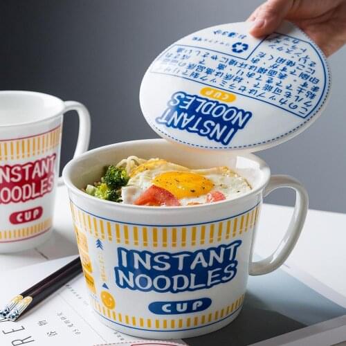 MDZF SWEETHOME 800ml Japanese Instant Noodle Bowl With Lid Handle Heat-Resistant Oven Soup Bowl Breakfast Cereal Milk Cup