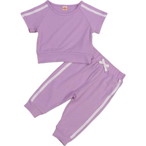 Baby Short Sleeve + Trousers, Casual Two-piece Suit Side Stripe Printing Elastic Waist Summer Clothing