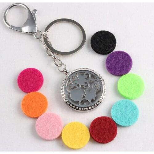 Flower Crystal Stainless Steel Diffuser Locket Keychain Aromatherapy Essential Oils Diffuser Locket Keychain 10PCS