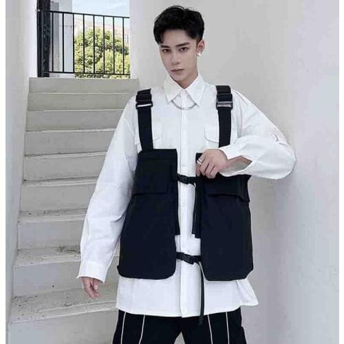 Individual big pocket irregular deconstruction tactical vest functional style men and women small fashion hip hop vest DJ