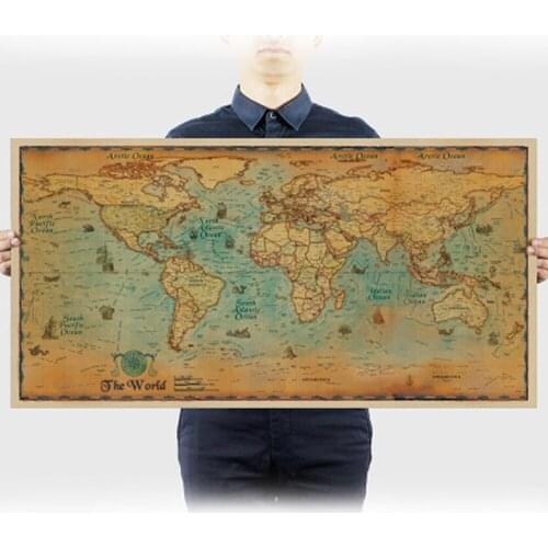 Nautical Ocean World Map Retro Old Art Paper Painting Home Decor Sticker Cafe Shop Living Room Posters