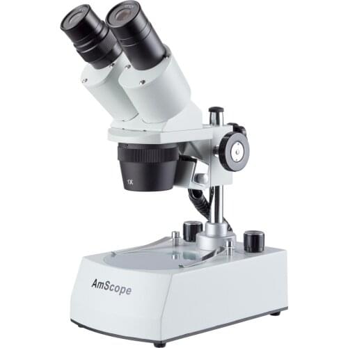 Special Offer---AmScope 10X-30X Compact Multi-Lens Stereo Microscope with Angled Head, Metal Pillar Stand, Top Bottom LED Light