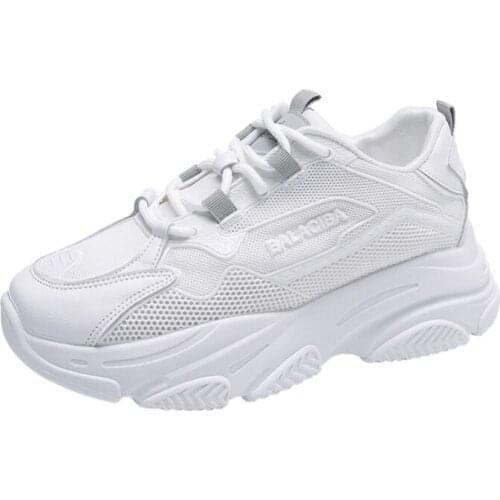 Big Size Women Sneakers Autumn Leather Light White Sneaker Female Platform Vulcanized Shoes Autumn Casual Breathable Sports Shoe