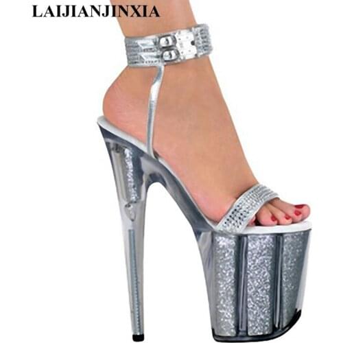 LAIJIANJINXIA 8 inch high heels silver bling bride wedding shoes platform crystal shoes 20cm Platform sexy shoes Exotic shoes