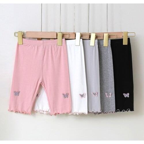 Summer Childrens Knee Length Leggings Modal Thin Girls Elastic Waist Mid-Waist Butterfly Pattern Pants WTP08