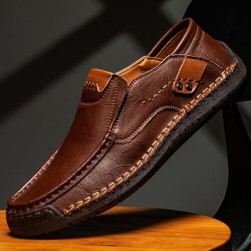 Genuine Leather Men Loafers Breathable Mens Casual Shoes Soft Rubber Driving Flats Leisure Formal Retro Loafers678