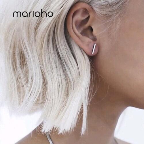 Marioho 2020 New Punk Stick Simple Geometric T Rectangle Bar Stud Earrings For Women Jewelry Small Square Triangle Party Gift