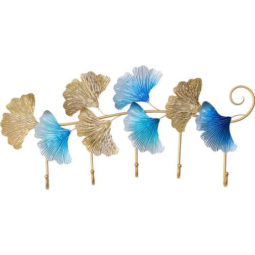 Fashion wrought iron porch entrance wall hook Nordic creative gold leaf hanging decoration personality hole free hanger