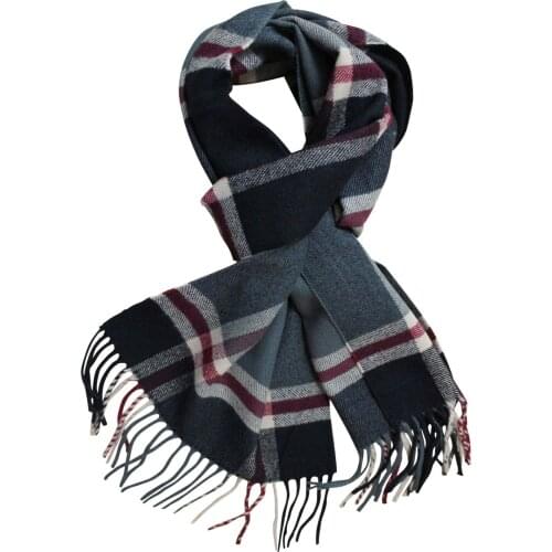 Mens Burgundy Scarf Check Mosaic Pattern Tartan Soft Cashmere Feel Long