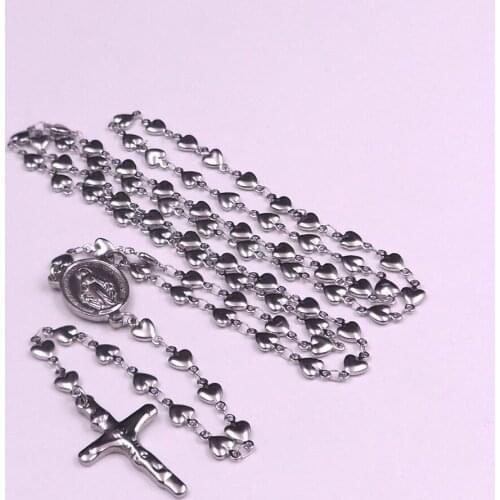 Stainless Steel Brand New Design Cross Rosary Necklace Pendant Heart Chain 5mm 26''+4.5
