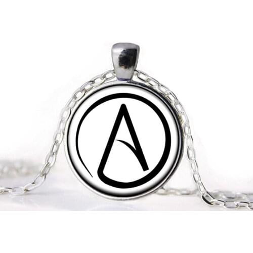 2016 new arrived Atheist Atheism Symbol Pewter Necklace Pendant gifts glass Necklace Pendant Sweater Chain Gift