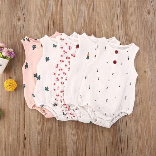 Baby Girls Romper Summer Infant Unisex Newborn Sleeveless Girls Print One-pieces Jumpsuit Baby Cotton Linen Soft Clothes Outfits