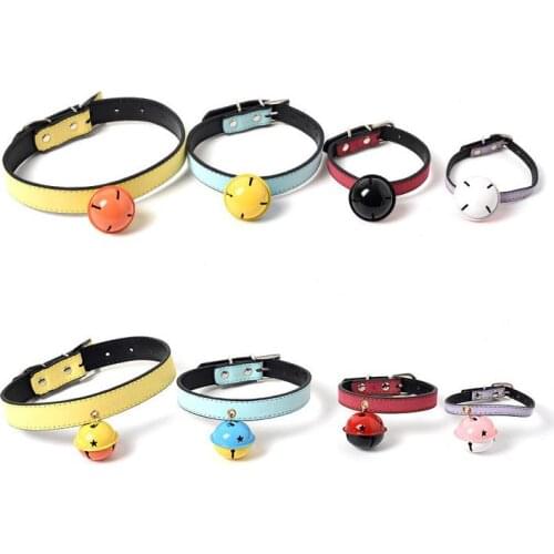 Soft Leather Pet Dog Adjustable Collar With Bell 4 Size Fashion Leather Dog Cat Collars Puppy Dogs Necklace Pet Collars Bells SN