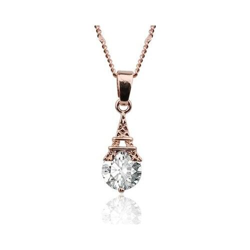 Paris Eiffel Tower Necklace Cubic Zirconia Copper rose gold Ball Pendant Long Chain Sweater Necklace Women Jewelry Gifts