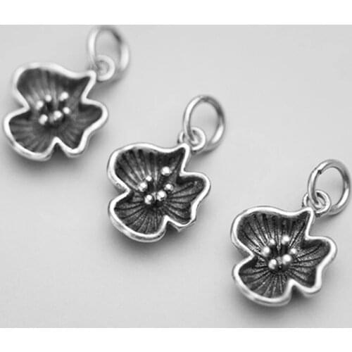 925 Sterling Silver Pretty Stereo Flower Charms For Bracelets Necklace DIY Jewelry Make Handmade Ornament Silver Dangle Pendant