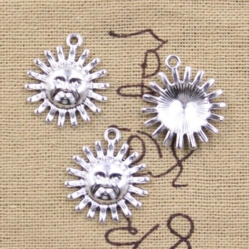20pcs Charms Sun Sunshine 22x19mm Antique Silver Color Pendants DIY Crafts Making Findings Handmade Tibetan Jewelry