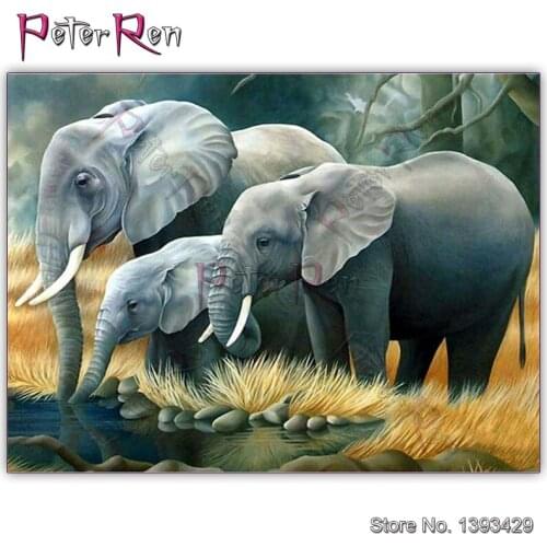 Full Square Mosaic Embroidery animal Diamond Painting Elephant family Round Rhinestone Sticker crystal Cross stitch Home Decor