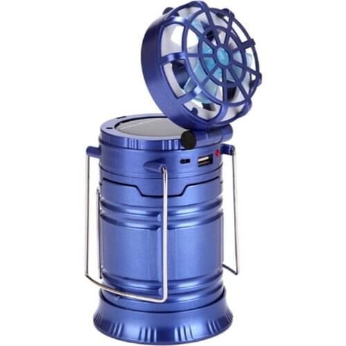 Portable Outdoor LED Camping Lantern With Fan Solar Charge Rechargeable Light Hanging Tent Lamp Fish Flashlight