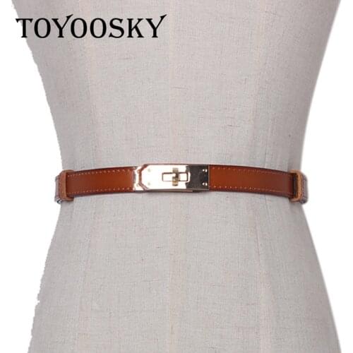 TOYOOSKY New Designer Women Belt Double Buckle Simple Style Fine Sash Thin Waistband for Jean All-Match Female Belt High Quality