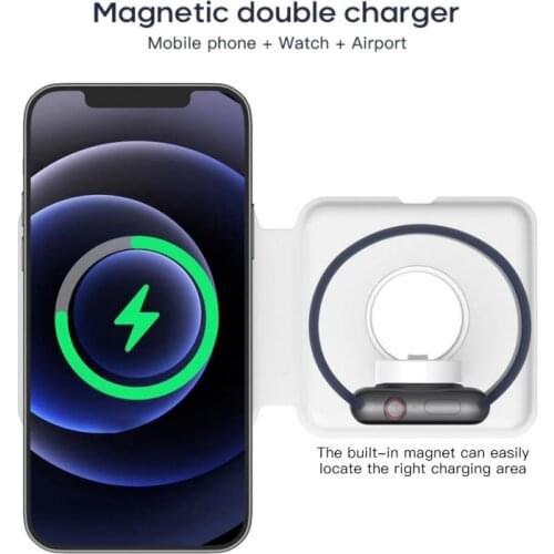 Foldable Magnet Dual Wireless Charger 15W For Smart Watch For iPhone 12 Mini Pro Max Series Portable Fast Power Charging Charger