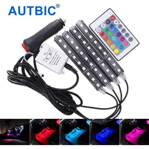 4pcs Car RGB LED Strip Light Car Styling Decorative Atmosphere Lamps 12V Auto Interior Light With Remote Controller