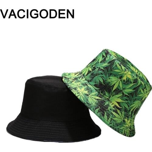 VACIGODEN Women Fashion Reversible Maple Leaves Printed Bucket Hat Outdoor Chapeau Fisherman Caps De Pescador Gorros