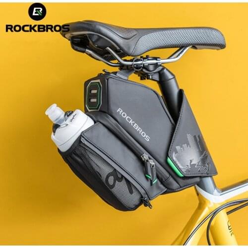 ROCKBROS +FREEBIES Bike Saddle Bag With Water Bottle Pocket Waterproof Reflective MTB Bicycle Portable Seatpost Tail Bag