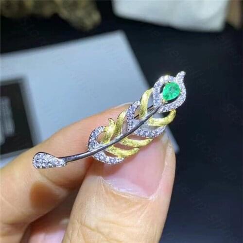 Natural Emerald 925 Silver Womens Brooch & Pendant Dual Style Holiday Gift