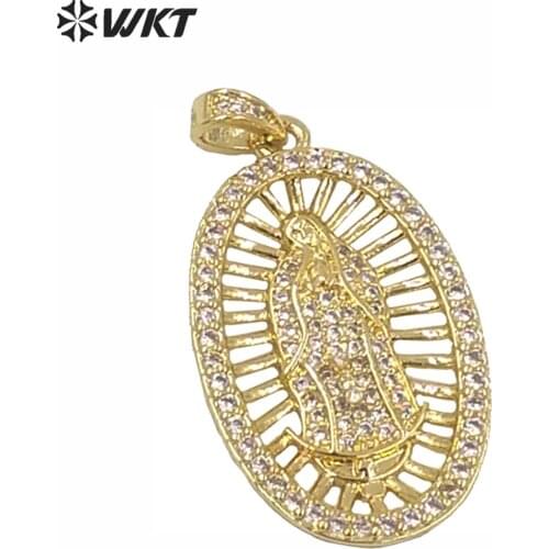 WT-MP114 WKT New ladies part openwork religious style Virgin Mary pattern cubic zirconia oval gold and two-color pendant