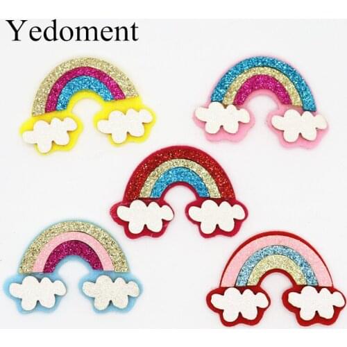 10PCS Glitter Leather/Non-Woven Fabric Rainbow For Girls Hair Clips Bows Applique Patches DIY Craft Party Decoration M19092501