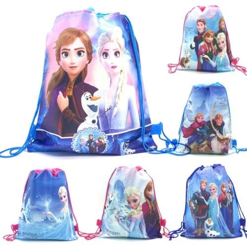 Anna Elsa Disney Frozen 12Pcs Kids Birthday Party Cartoon Kids Favor String Back Bags Anna Elsa School String Bags Supplies