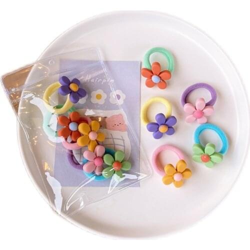 20pcs/Set Small Hair Ties Rope Hair Ring for Baby Girls Plastic Flower Fruit Ornament Elastic Hair Bands Kids Ponytail Holder