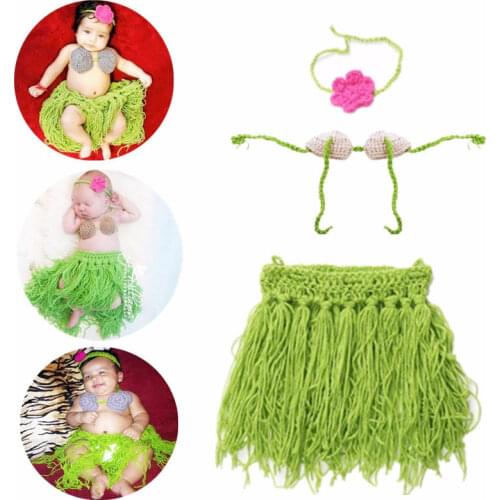 3Pcs/Set Baby Newborn Cute Beach Grass Skirt Suit Crochet Knit Costume Infant Photography Photo Props Clothes