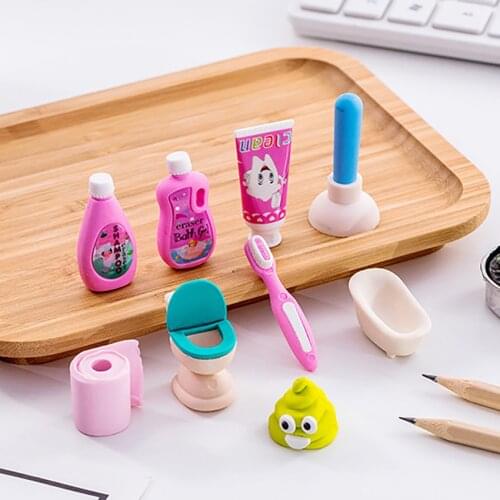 4PCS/Set Creative Bathroom Supplies Eraser Toy Funny Bathroom Series Eraser Set for Classroom Rewards, Party Favors, Prizes