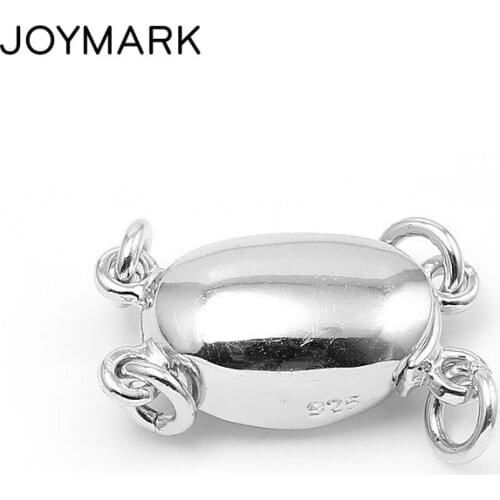 7x14.5mm Egg Shape 2 Strands 925 Sterling Silver Box Clasp Connector For Pearl Necklace Jewelry Making SC-BC253